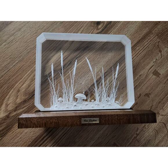 VTG Ronald Fox Carved Lucite Laser Etched Acrylic Sculpture -Mushroom, Cat Tails - Picture 1 of 6